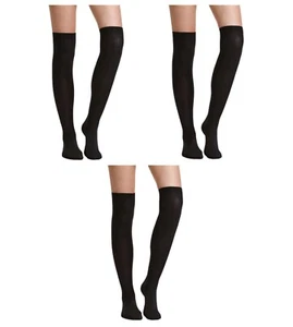 3 x Pairs Of Socks Ladies Black Size 4-7 Soft Cotton Rich Over The Knee High Sox - Picture 1 of 3