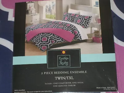 Nuevo Juego de Edredón CYNTHIA ROWLEY Doble Púrpura Rosa Medallón Estampado Nuevo en Paquete Foto 1 de 3