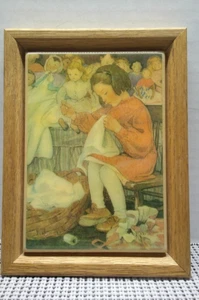 Azulejo de cerámica enmarcado Kimberly Enterprises niña y sus muñecas costura artesanías arte - Imagen 1 de 7