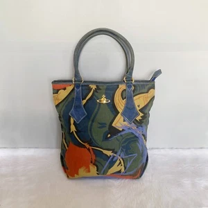 Borsa tote VIVIENNE WESTWOOD vintage multicolore stampe grafiche sfera tela - Foto 1 di 13