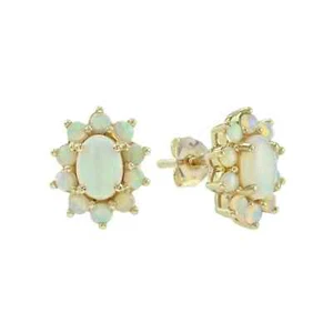 2Ct Oval Lab Created Fire Opal Diamond Stud Earring Wedding 14K Yellow Gold FN - Picture 1 of 9