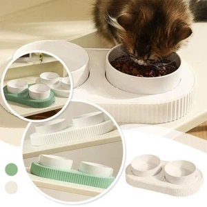Double Thermostatic Heated Pet Bowl Ceramic-Bowl - Dog Bowl & Food Cat L8V0 - Picture 1 of 19