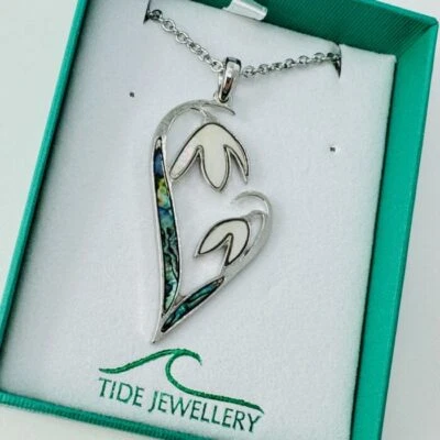 Snowdrop Flower Mother of Pearl & Paua Shell 48mm Necklace Pendant Gift Box - Image 1 of 4