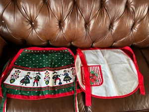 Vintage Set rot grün & weiß Baumwollmischung Weihnachten Urlaub halbe Schürzen w - Bild 1 von 7
