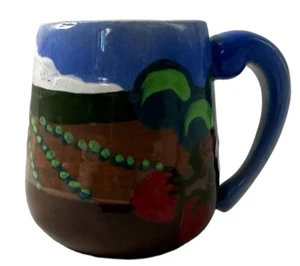 Mt. Hood Red Tractor Coffee Cup Mug Strawberries Hand Painted Northwest Signed - Picture 1 of 24