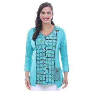 Parsley & Sage Plus Size Jodie Fancy Top Sea Green Blouse 1X 18T21C17 - Picture 1 of 13