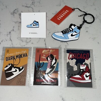 ShooBox Lot Jordan 1 Chicago pin Keychain And Cards All New - Image 1 of 4