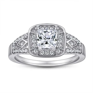 Classic Women Wedding Ring 925 Silver 0.8ct 5x5mm Square Shape Clear Stone - Picture 1 of 5