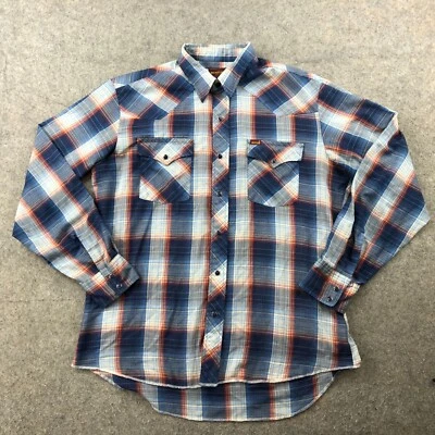 Camisa Rustler Vintage Hombres Grande Azul Naranja Cuadros Perla Snap Western Rodeo Ranch Foto 1 de 4