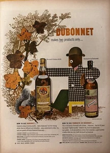 Anuncio impreso de vino Dubonnet 1943, ilustración temática de vino de otoño de Paul Rand - Imagen 1 de 2