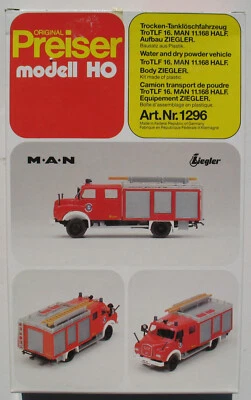 Preiser 1296 MAN 11.168 HALF Trocken-Tanklöschfahrzeug Tro TLF 16 1:87 Feuerwehr - Bild 1 von 3