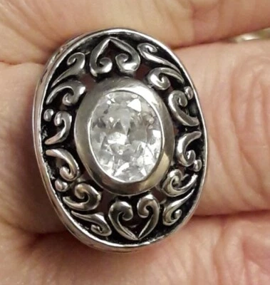 Designer Fine Sterling Silver Overlay Bronze Faceted Quartz Crystal 3D Ring Size - Image 1 of 4