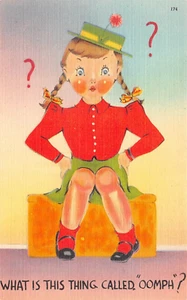 D3621 What is this thing called "oomph"? Sitting Girl - Comic Linen PC, Tichnor - Picture 1 of 2