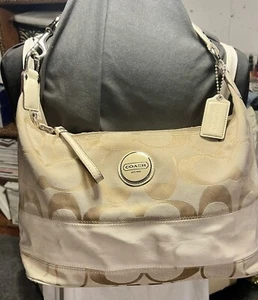 Coach E1182-F17434 Handtasche Creme Beige Signatur C Hobo Streifen Schulter - Bild 1 von 7
