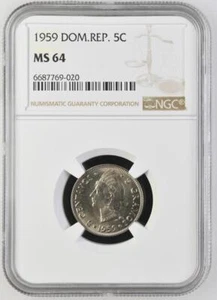 Dominican Republic 5 Centavos 1959 NGC MS 64 - Picture 1 of 2