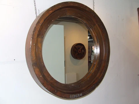 Vtg  Bethlehem Steel gear Mirror Industrial steampunk Salvage foundry PGH del'y Cover