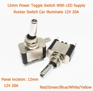 12mm Power Kippschalter mit LED Versorgung Wippschalter Auto Beleuchtung 12V 20A - Bild 1 von 8