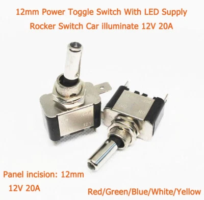 12mm Power Kippschalter mit LED Versorgung Wippschalter Auto Beleuchtung 12V 20A - Bild 1 von 3