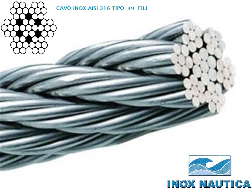 CAVO FUNE IN ACCIAIO INOX AISI 316 FILI 49 SEMI MORB 2 MT PREFORMATI E LUCIDATI  - Immagine 1 di 1