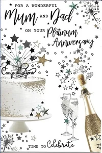 Wunderbare Mama & Papa 70. Platin Jubiläum Karte Kuchen & Champagner Feiern - Bild 1 von 2