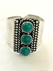 ANILLO ELÁSTICO TURQUESA METAL CHAPADO PLATA ESTERLINA .925 17352 TALLA 10.5 - Imagen 1 de 2