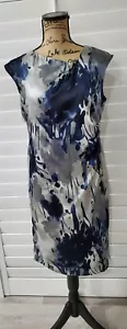 JONES NY COLLECTION STRETCH $149 Sateen Blue Silver Gray Lined Sheath Dress 6 - Picture 1 of 6