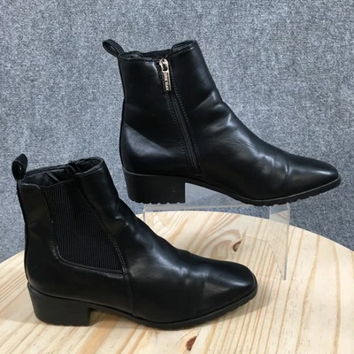 Anne Klein Mujer Negro 10M Cuero Bloque Tacón Alto Botines Cremallera Botín Foto 1 de 4