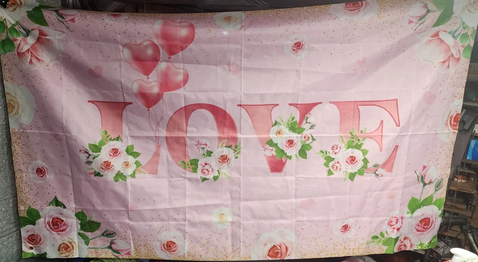 Fotogota de aniversário LOVE Flowers rosa banner - Imagem 1 de 1