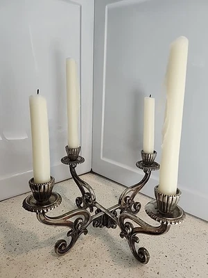 Vintage Silver Plate Metal Candelabra  Candle Holder 4 Light Colapsable Hallowee - Image 1 of 4