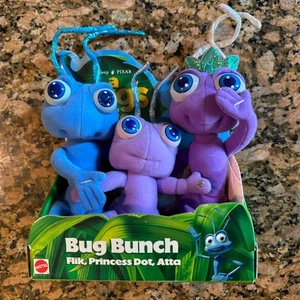 Bug Bunch, A Bugs Life Plush Set- Flik,Princess Dot, Atta -Disney Pixar, Vintage - Picture 1 of 2