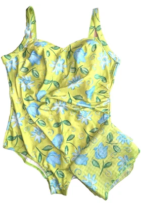 CHRISTINA Womens Plus 22W42 One Piece Swimsuit & Sarong Coverup Green Floral VTG - Image 1 of 4