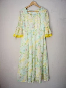 Vestido Maxi Manga Abullonada Vintage Años 80 Diseño Floral Pastel Púrpura Talla S - Imagen 1 de 6
