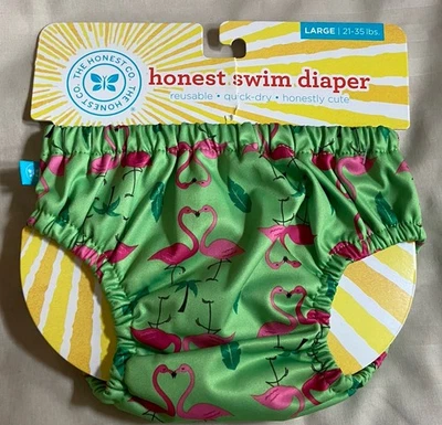 Capa para Fraldas de Natação The Honest Company - Flamingos Verde/Rosa Meninas/Criança Grande - Imagem 1 de 4