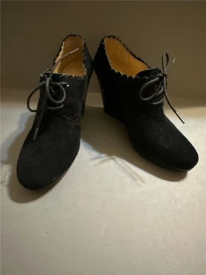 Jack Rogers Olivia Granny Wedge Booties Black Suede Size 8M - Image 1 of 4