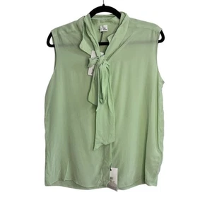 Iris & Ink Green Sleeveless Silk Neck Tie Blouse NWT - Picture 1 of 9