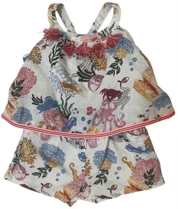 Tommy Bahama Mädchen 12M Ozean Strand Leben Neuheit Druck ärmellose Shorts Strampler - Bild 1 von 4