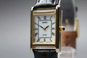 [Exc+5] Seiko Solar Tank V115-0BD0 Gold Roman Vintage Damenuhr aus Japan - Bild 1 von 12
