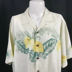 Tommy Bahama 100% Silk Authentic Hawaiian Camp Shirt Men’s Large Yellow Green - Picture 1 of 7