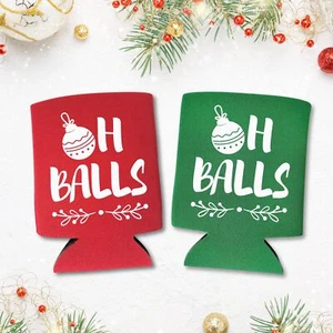 Christmas Can Coolers, Oh Balls Coolies, Funny Christmas Gift, Party Favors - Picture 1 of 12