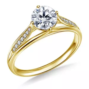 Anello in oro giallo 14 carati con diamanti creati in laboratorio pietra centrale 0,45 ct e diamanti laterali I2-H - Foto 1 di 6
