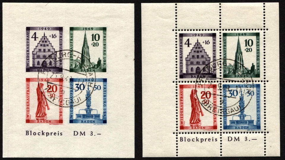 GERMAN French Occupation BADEN 5NB8a 5NB8b Semi-Postal Stamps Imperf Sheets USED - Image 1 of 1