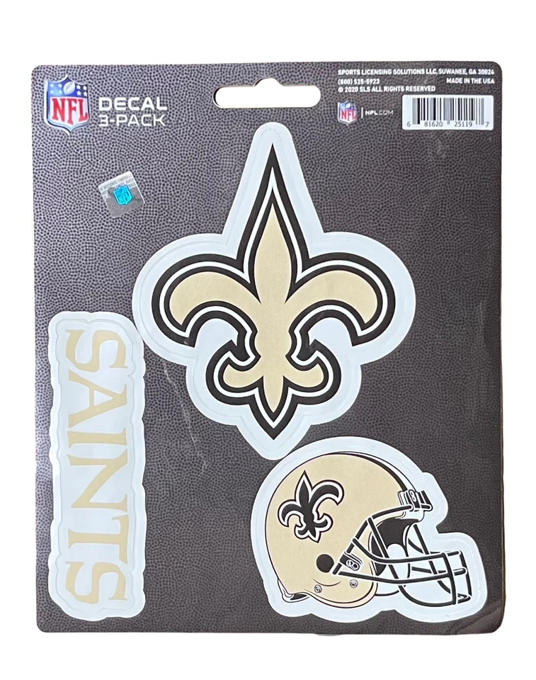 New NFL New Orleans Saints Vinyl Die-Cut Decal Stickers 3-Pack Made in USA - Image 1 of 1
