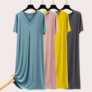 Women Short Sleeve Nightgown Sleep Dress Casual Sleepwear Nightdress Plus Size - Picture 1 of 21
