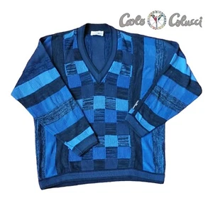 Carlo Colucci Pullover Striped Knitted Sweater Made in Germany Bleu Size L 52 - Picture 1 of 9