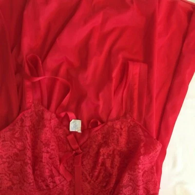 Penney's Adonna Vintage Sz 38 Lingerie Red Nightgown lingerie Lace Bodice Straps - Изображение 1 из 4