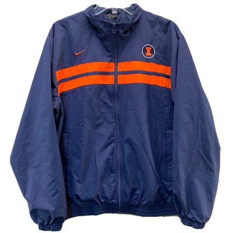 Nike NCAA Illinois Illini Windbreaker Pullover Jacket Mens Large Blue Orange Cover