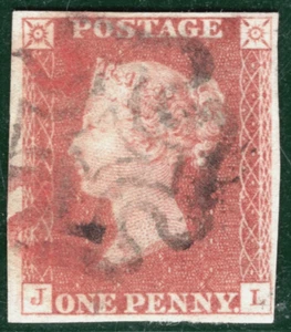 GB QV PENNY Stamp SG.7 1d Plate 11 (JL) *RED MX* Mixed-Inks Maltese Cross YOR37 - Picture 1 of 6