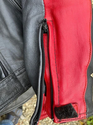 men's motorcycle jacket Frank Thomas medium. Padded red, grey, black leather.   - Image 1 of 4
