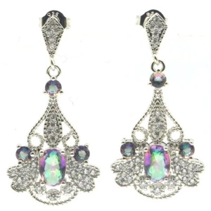 Dazzling Fire Rainbow Mystic Topaz CZ Women Wedding Silver Earrings - Imagen 1 de 3