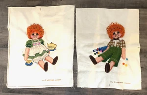 (2) Vintage 1970s Sunset Stitchery RAGGEDY ANN & ANDY Crewel Embroidery Finished - Picture 1 of 7